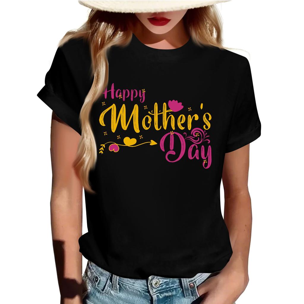 Lässiges, tägliches T-Shirt mit Rundhalsausschnitt und Aufdruck für Erwachsene, kurzärmelig, Buchstaben-Oberteil