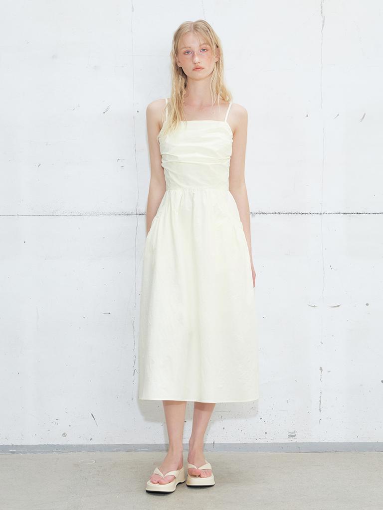 Etmont Slip Shirring Pocket Dress, Lemon