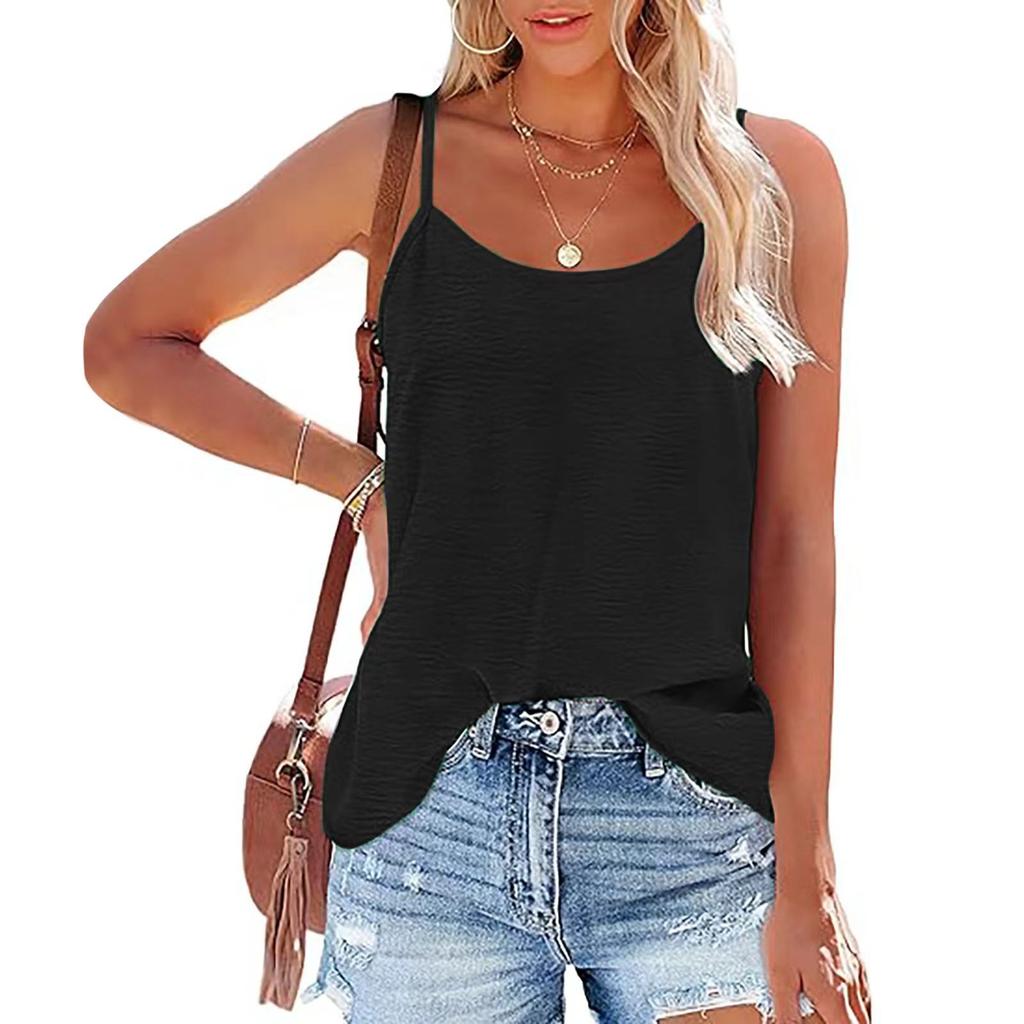 Damen Sommer Spaghetti-Träger Rundhals Ärmellose Weste Einfarbig Locker Top