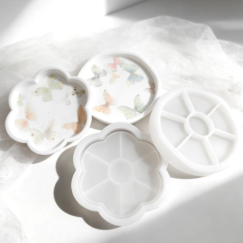 Flower/Round Shape Tray Silicone Mold Diy Handmade Storage Tray Plaster Epoxy Resin Molds Crafts Making Home Decor