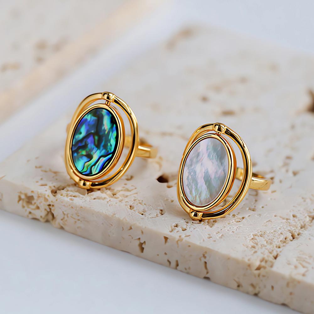 New Colorful Abalone Shells Ring for Creative Flip Two Colors Goth Polished Finger Rings Trendy Smooth Wedding Jewelry Gift