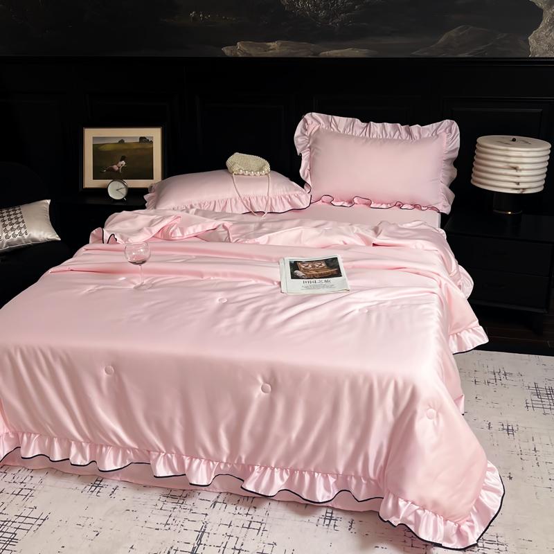 Korean Style Pink Summer Quilt Washed Silk New Soild Color Ruffle Comfortable Skin Friendly Quilt No Pillowcase No Sheet