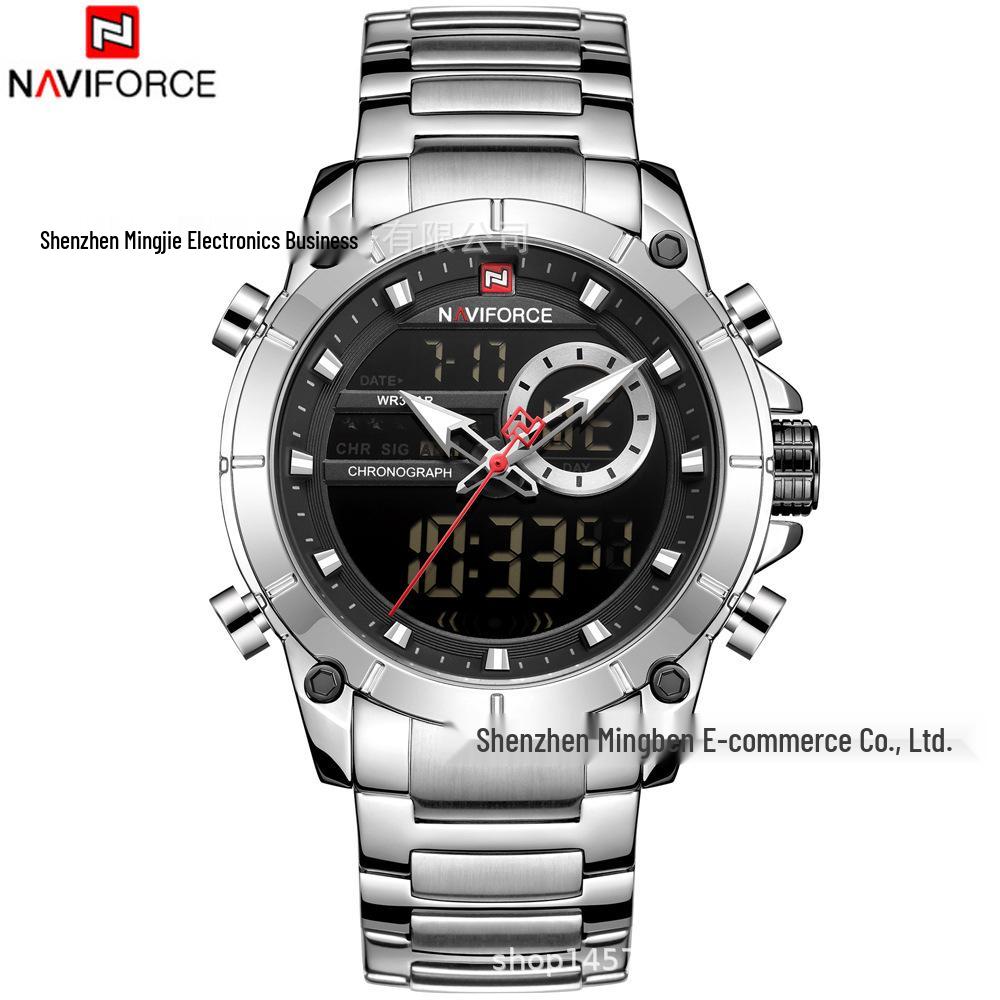 NAVIFORCE 9163 Men s Multifunctional Waterproof Sports Watch with Dual Display.