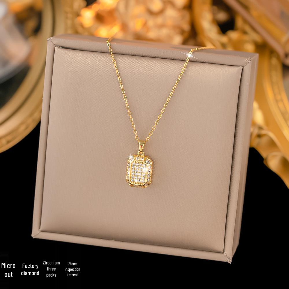 Chic Non-Fading Titanium Steel Necklace for Women with Unique Design and Sparkling Copper Pendant