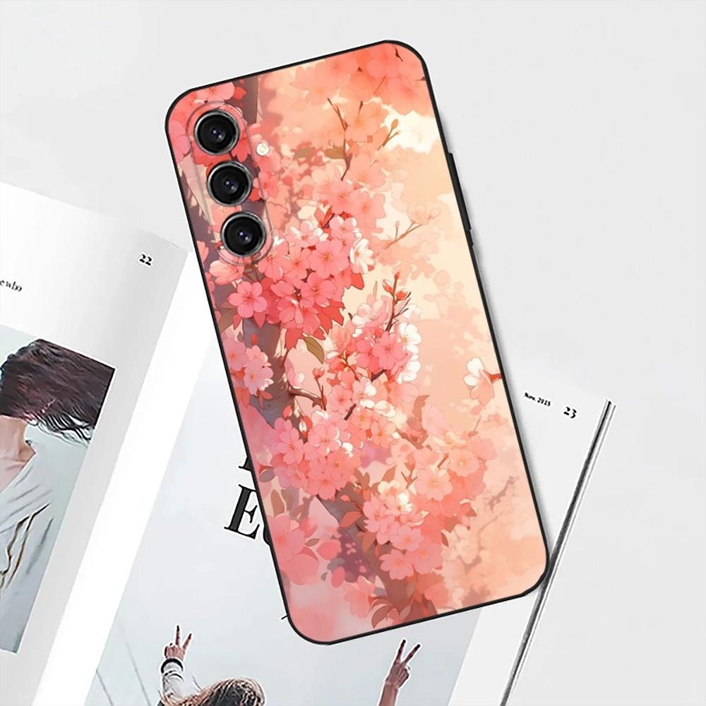 Pink Cherry Blossom Sakura Phone Case For Samsung S25,S24,S21,S22,S23,S30,Ultra,S20,Plus,Fe,Lite,Note,10 Black Soft Shell
