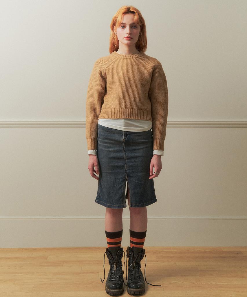 Tobaseu Hazzi Crop Raglan Knit Top (Melange Brown)