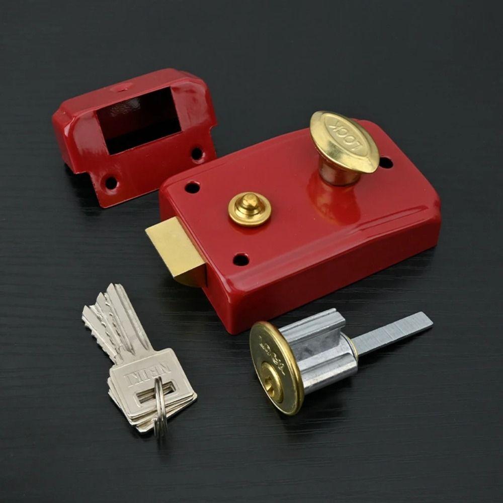 Key Included Heavy Duty Lock Single Cylinder Insurance Lock Retro Red Lock  Furniture Hardware