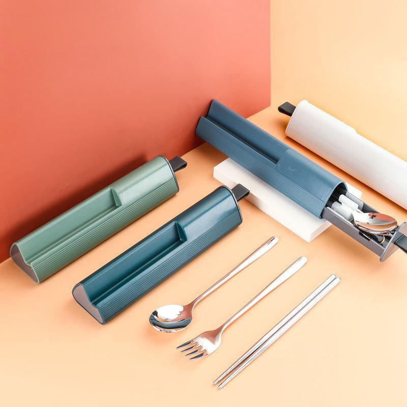 304 Stainless Steel Spoon Fork Chopsticks Cutlery Set Portable Dinnerware Kit Lunch Tableware with Box Travel Kitchen Accessories