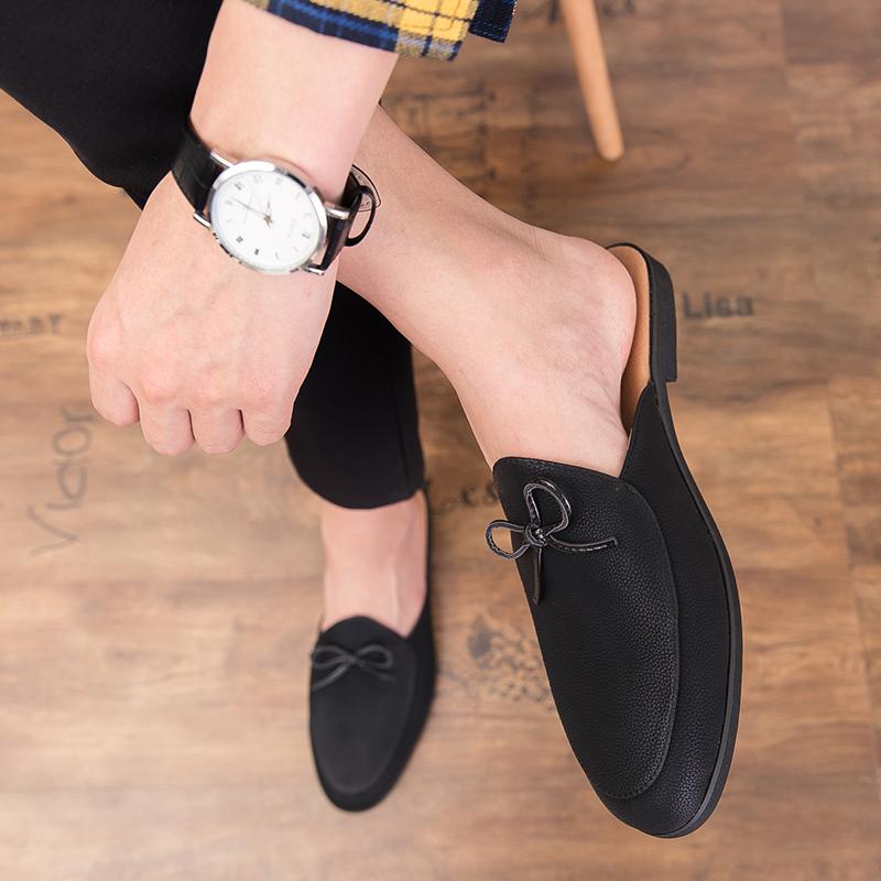 Bowknot Summer Half Shoes For Men Dress Shoes Mules Man Slides Leather Semi Drag Casual Shoes Loafers Slipper Flats Sandals 2025