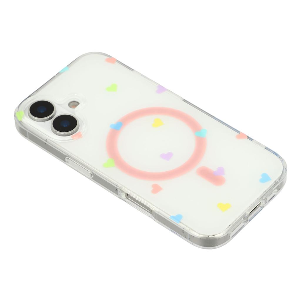 For iPhone 16 Case Little Heart Pattern TPU + PC Protective Phone Cover Compatible with MagSafe