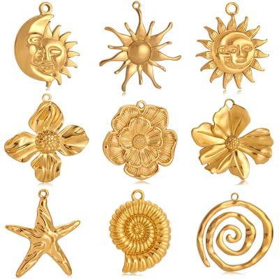 3Pcs Spiral Shell/Starfish/Conch/Sun Flower Charms Gold Color Stainless Steel Large-Size Pendants DIY Necklace Earrings Making
