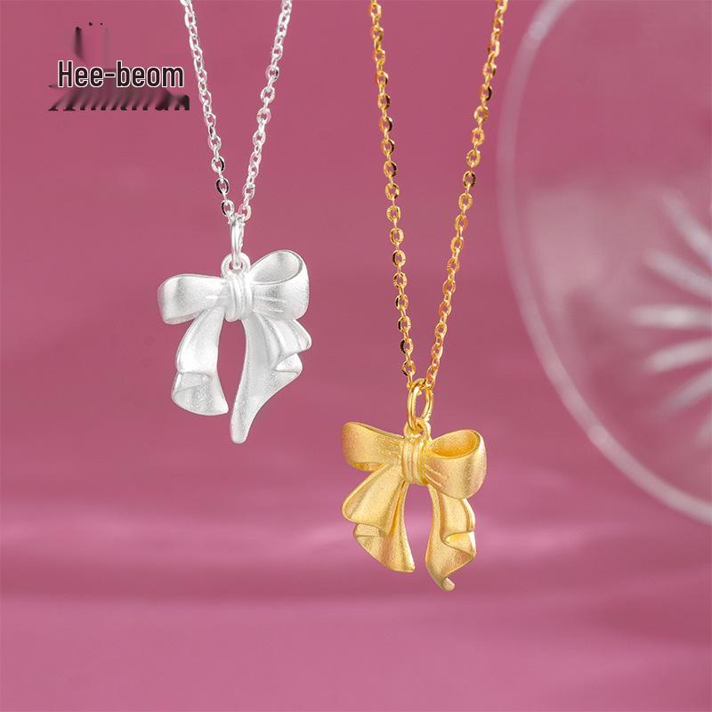 

S925 Sterling Silver Bow Necklace - Luxury Irregular Wave Choker for Women Gold