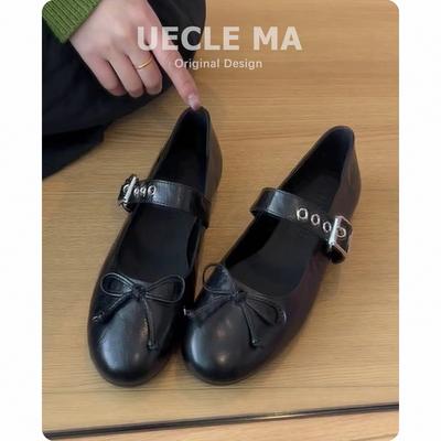 Sheepskin~ Genuine Leather French Single Shoes Women's Versatile Flat Shoes Light Mouth Ballet Shoes Bow Retro Mary Jane Shoes