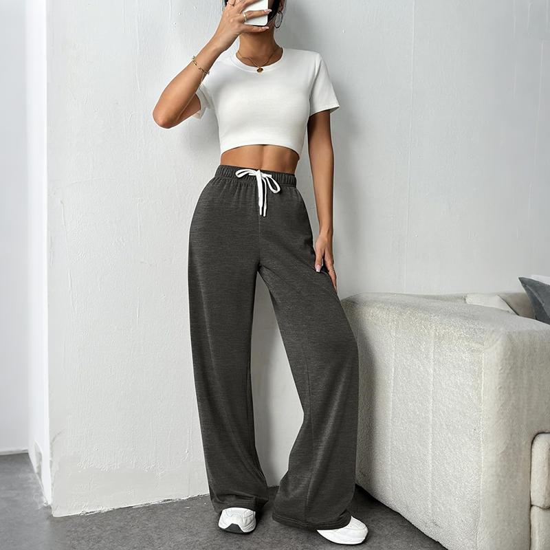 

Женские весенне-летние повседневные спортивные однотонные брюки на кулиске с высокой посадкой и прямыми штанинами XXL