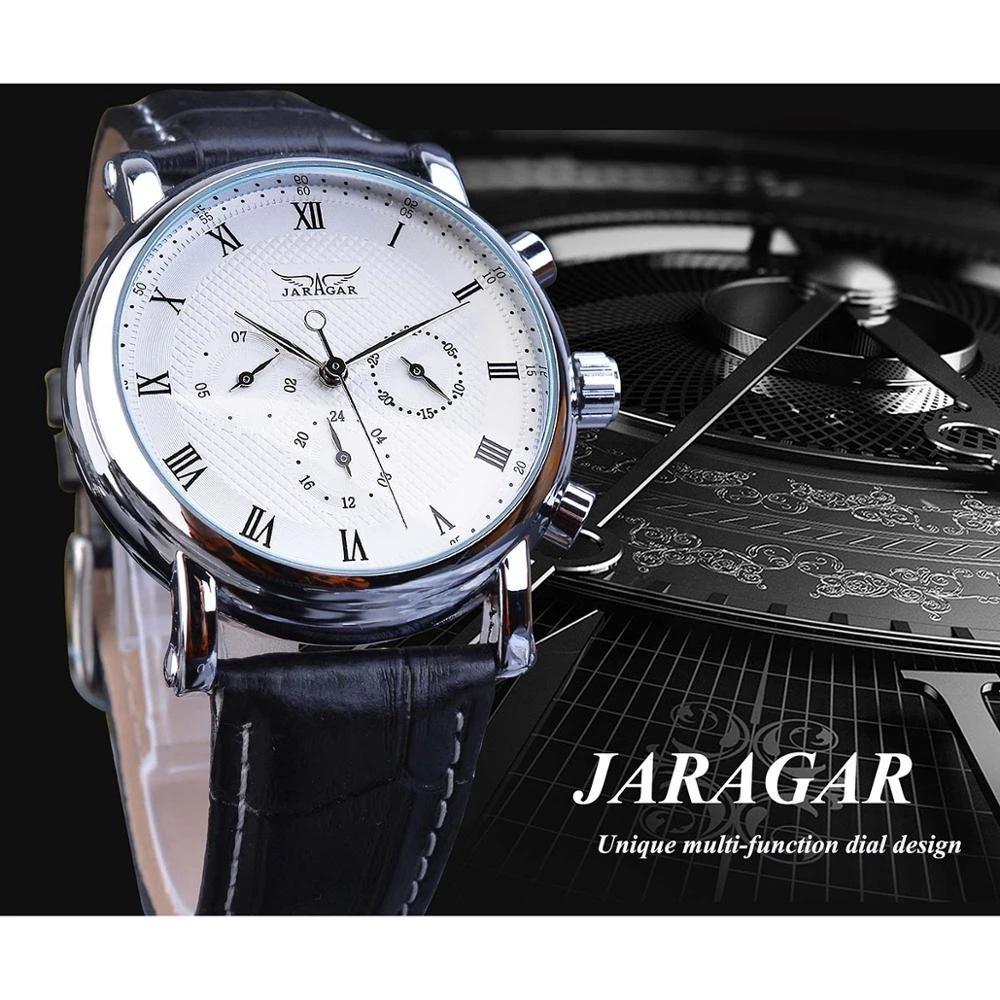 Men's Jaragar Automatic Mechanical Watch with Roman Numerals Dial Week & Date Display Three Hand Six Needle Design Classic Style