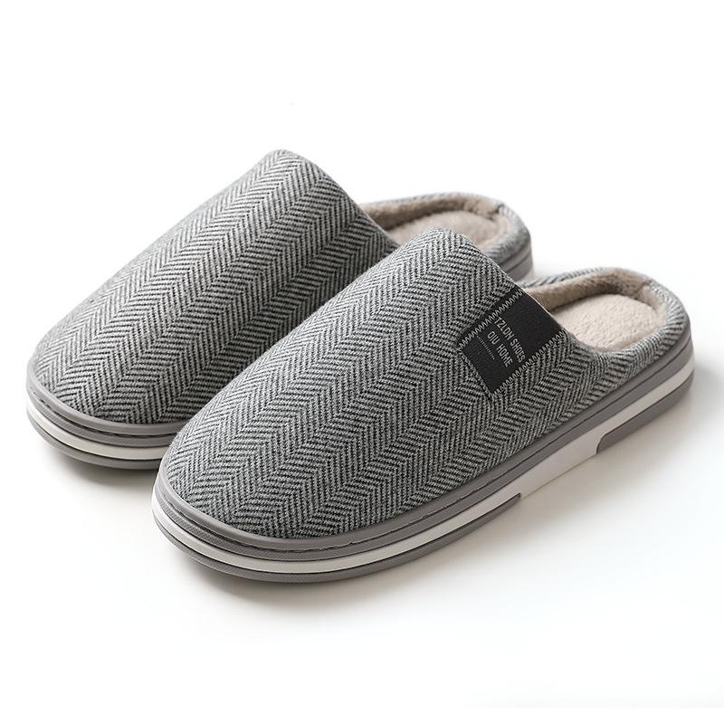 Home cotton slippers men's home autumn and winter thick-bottomed non-slip new indoor warm plush slippers men