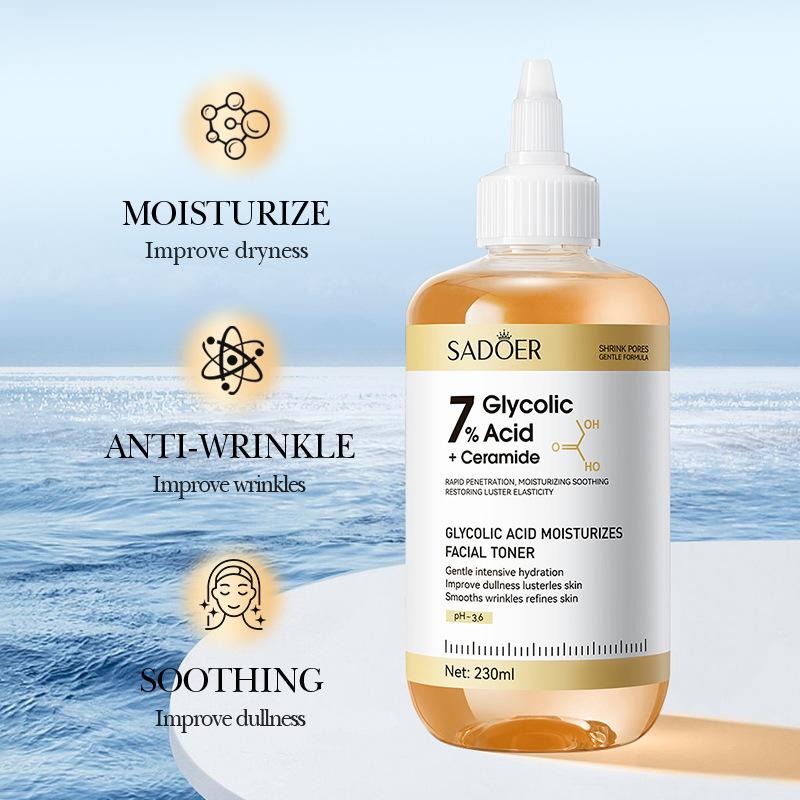 SADOER Acido Glicolico 7% Siero Tonificante Viso Ringiovanente Idratazione Tonico Viso Rassodante Nutriente Essenza Viso Cura della Pelle