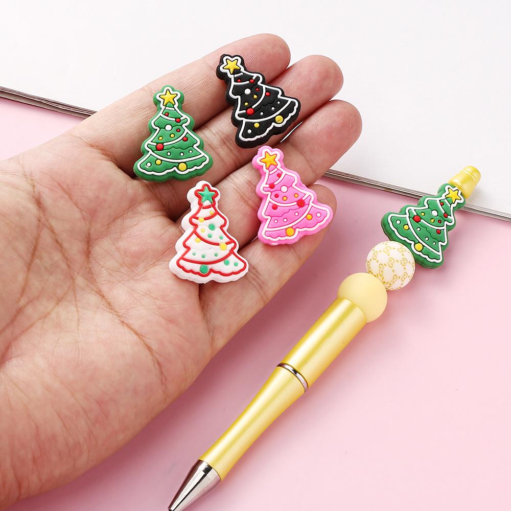 10pcs Cartoon Christmas Tree Silicone Teether Toy For Jewelry Making DIY Pacifier chain Clips Teether Beads Christmas Gifts