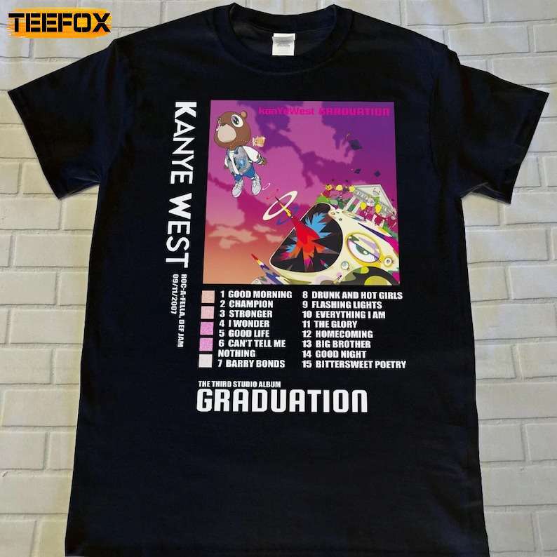 Kanye West Graduation Black Short Sleeve Cotton T-shirt Unisex VN0924 Unisex T-Shirt M