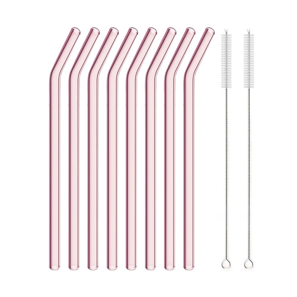 3/5/10/11Pcs Reusable Glass Straws Pink Glass Drinking Straws 8mm Tubes Juice Smoothie Tea Straws Glasses Straw Set for Drink