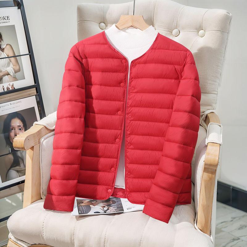 Nowa Lekka Damska Kurtka Puchowa Slim - Krótka, Ciepła, Bawełniany Płaszcz z Okrągłym Dekoltem na Jesień i Zimę