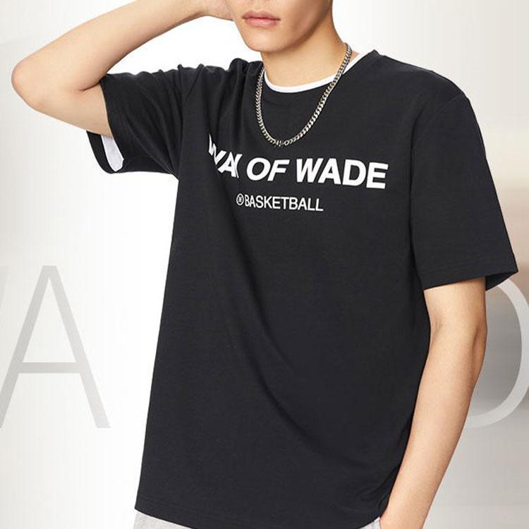 Li-Ning Wade Series Letter Print Round Neck Casual Short Sleeve T-Shirt Men Tops Black AHSS439-1