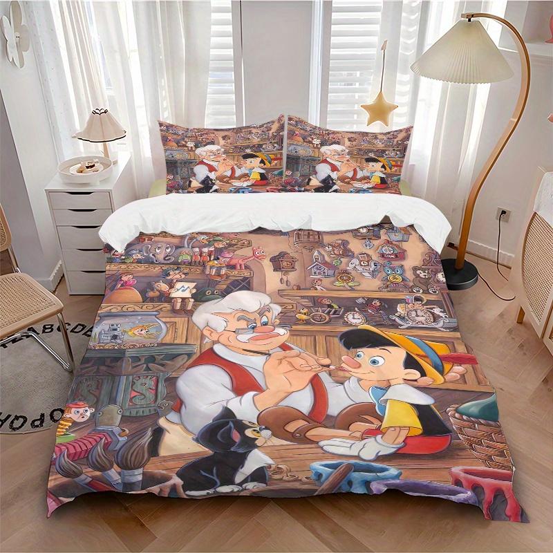 3pcs Pinocchio Printed Quilt Set Soft and Comfortable Quilt Cover for Bedroom, Guest Room S080