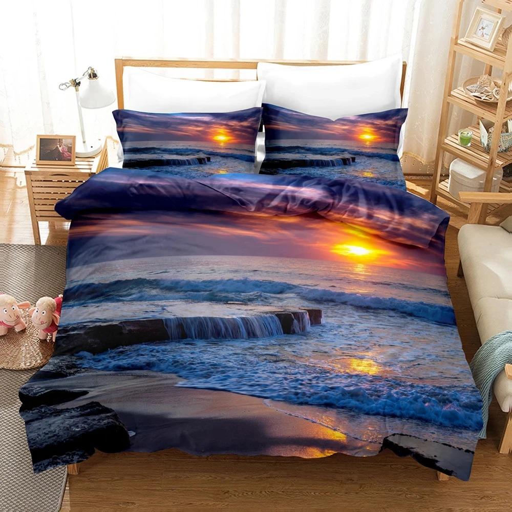 Goldon Sunset Bedding Collection Tropical Beach Holiday Duvet Cover Collection Girl Bed Cover Collection Sunrise Quilt Cover Pillowcase Single Double