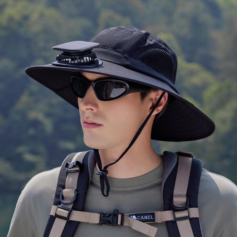

Sun Hat with Solar Fan for Men Women, Outdoor Wide Brims Bucket Hat Sun Protection Fishing Beach Hat USB Charging
