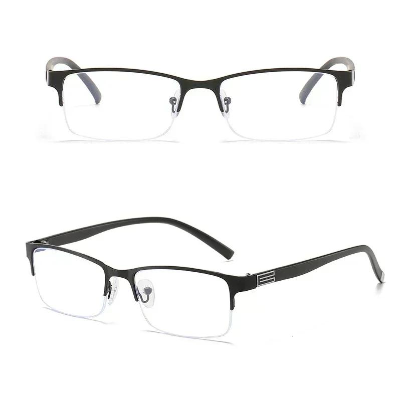 Vintage Business Half Frames Myopia Spectacles Trendy Male's Square Frames Near Sight Spectacles Anti- Blue-Ray Eyeglasses
