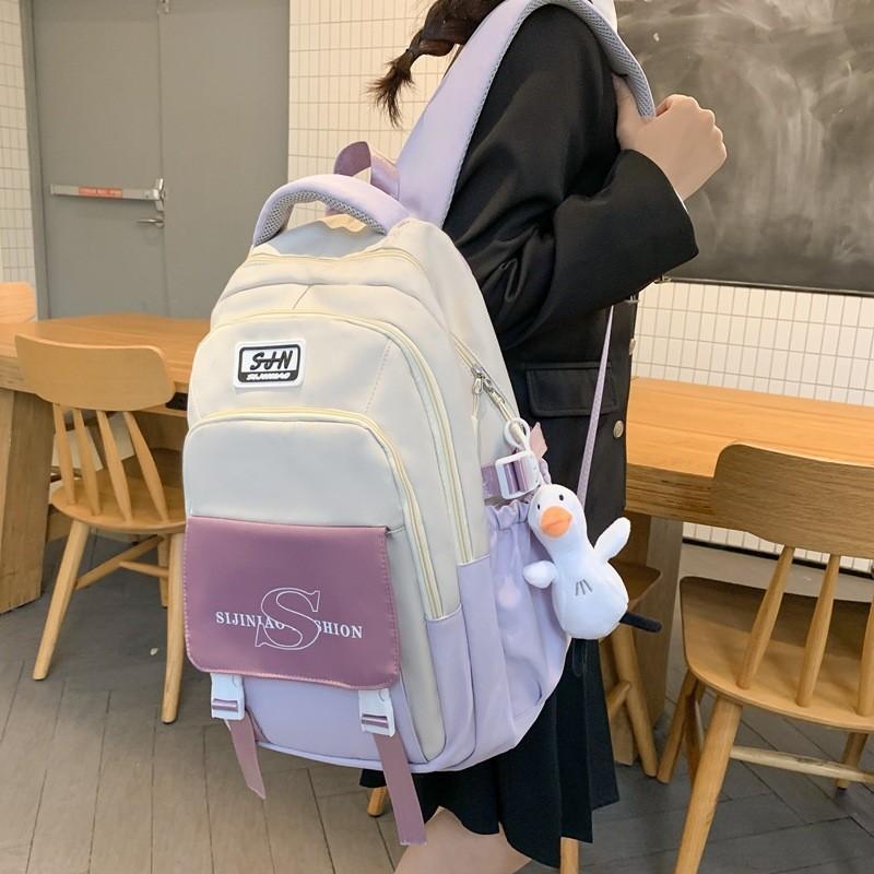 White Purple Colorful Backpack For Junior High School College Students Large Capacity Shoulder Bag