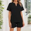 Women's Fall Two Piece  Outfits Short Sleeve Tops Tee Shirts Wide Leg Shorts Sets