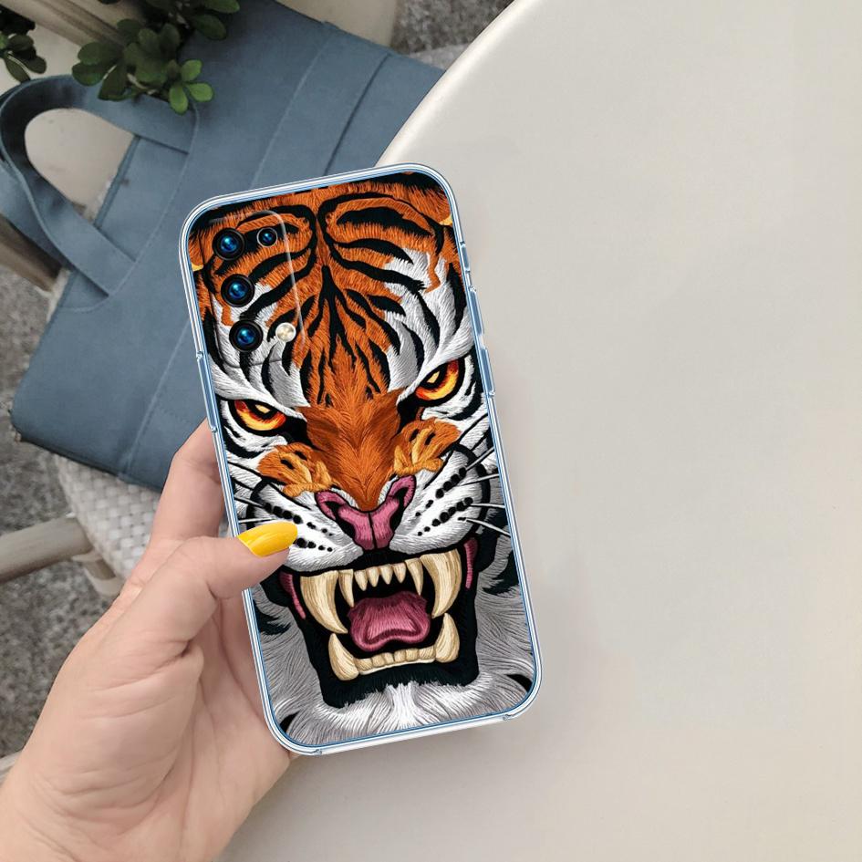 CJ7 Animal Tiger Soft Shell Transparent Phone Case for Samsung Galaxy A04 A04S A14 A23 A34 A54 M23 M33 M52 M53