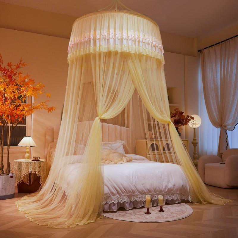 Round Canopy Mosquito Net Bed No-Drill Ceiling Hanging Floor-Standing Heavy-Duty Mesh Single Door Modern Minimalist Design