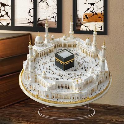 Desktop Decoration White Mosque Printing Center Piece Acrylic Flat Decoration