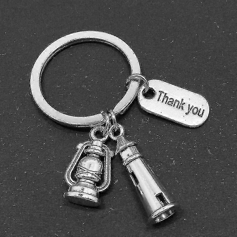 2 Pcs Thank You Keychain Lighthouses Hanging Keyring Kerosene Lamps Decorative Key Holder Gift For Teacher Friend Colleague