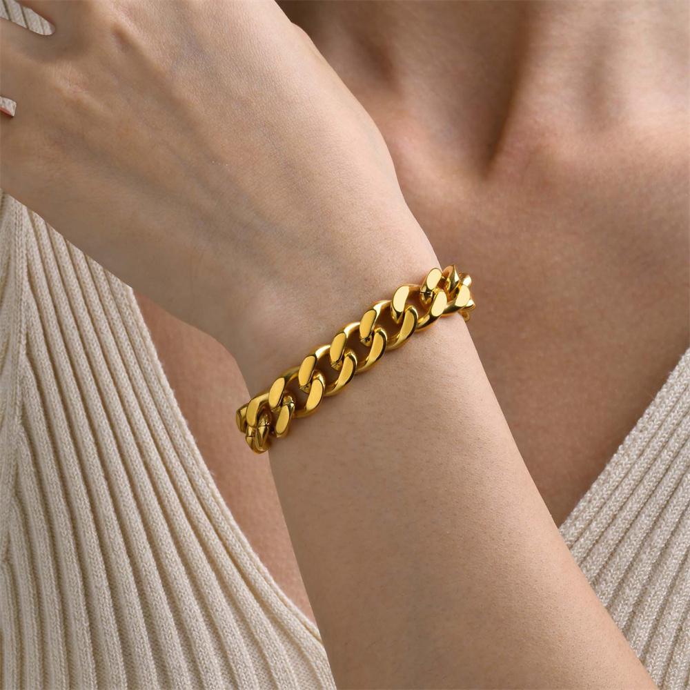 Gold Color Stainless Steel 9mm Thick Cuban Link Chain Bracelets Necklace For Women Men  Party Wedding Jewelry Sets Gift