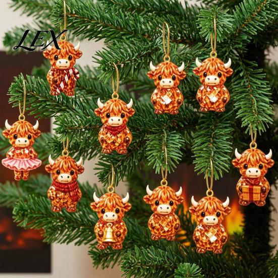 Unique Holiday Gift for Kids Highland Cow Advent Calendar, 24 Pcs Acrylic Hanging Ornaments Christmas Cartoon Character Tree Decoration, Festive