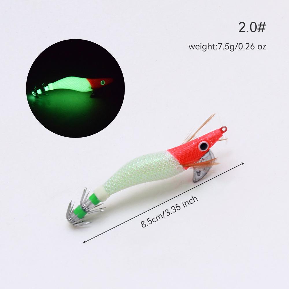 

Red Head Luminous Wooden Shrimp Squid Hook Four Sizes with Sound Beads Bionic Fake Bait Jumping Shrimp for Squid and Cuttlefish noctilucent