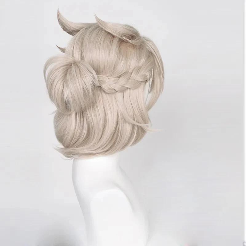Genshin Impact Albedo Cosplay Wig Cosplay 35cm Short Linen Heat Resistant Synthetic Hair Halloween Anime Cosplay Wigs + Wig Cap