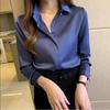 Women's Retro Hong Kong Style Satin Shirt - Spring/Autumn Long Sleeve, Large Size, Simple Commuter Style