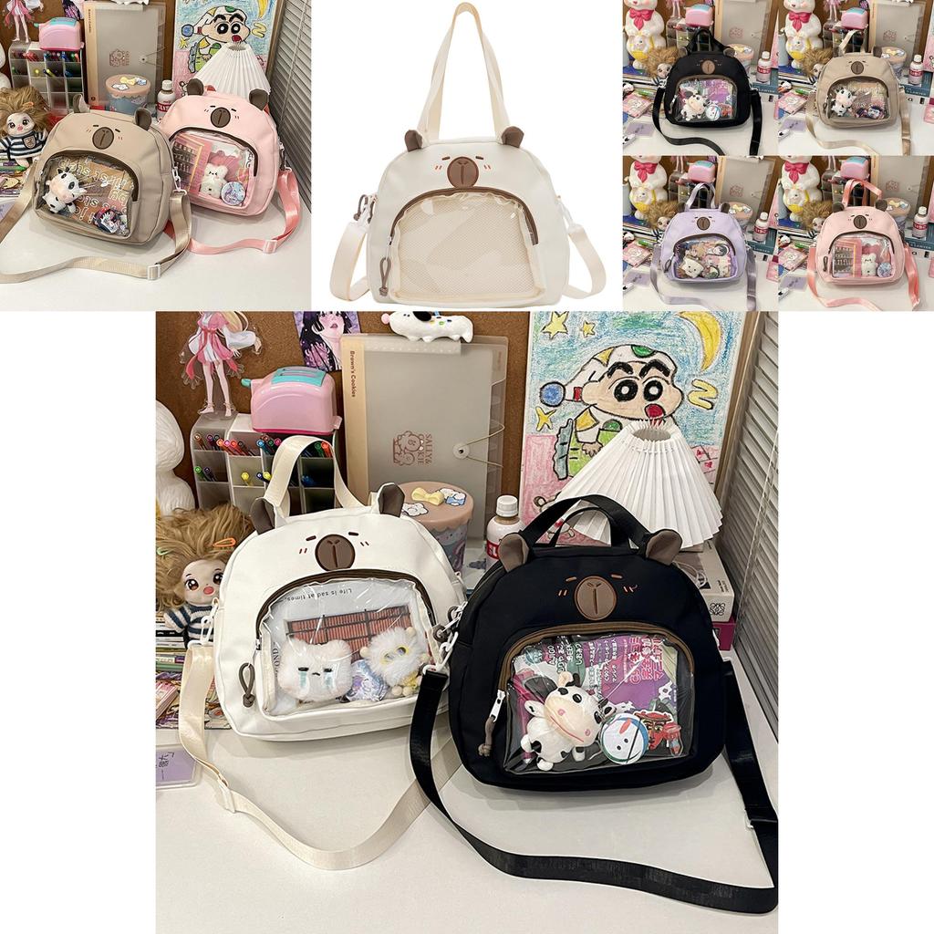 Capybara Themed Transparent Shoulder Bag With Print And Pouch For Teens