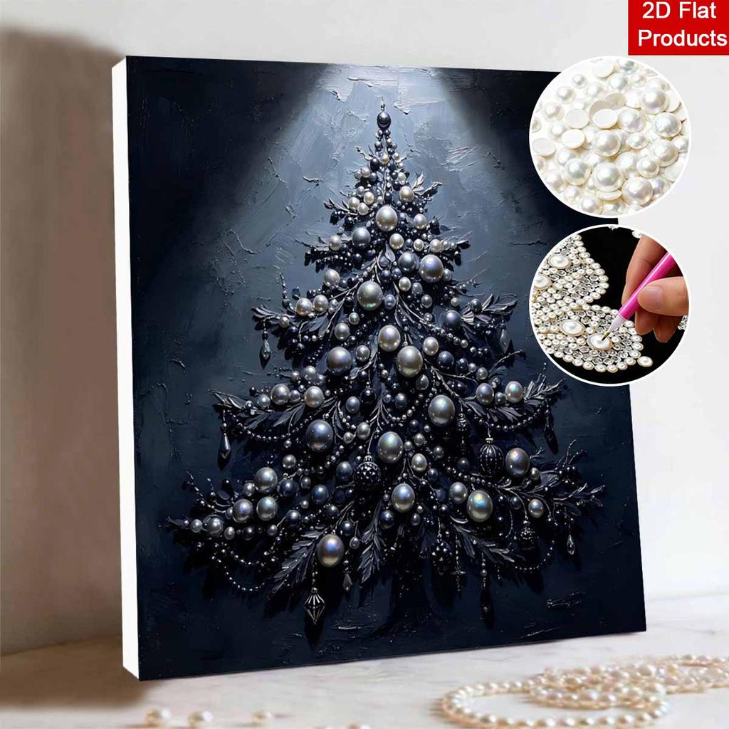 Small Framed Pearl Painting Kit Black Christmas Tree DIY Shiny Bead Art Creative Leisure Craft Ready to Display Elegant Home Decor Art Piece