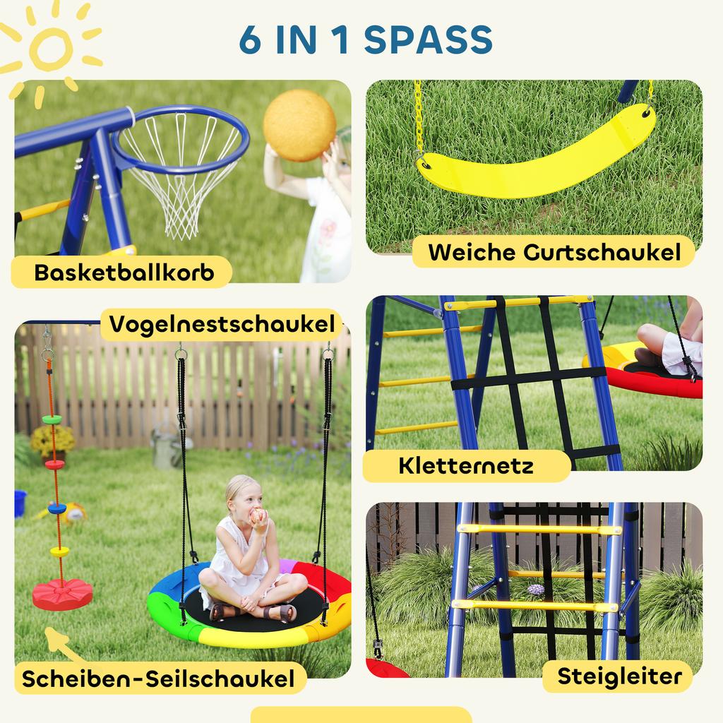 Children's Swing Set, Steel, 3-8 Years, 6-in-1 Design, Colorful