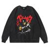 Heavyweight 360g Washed Vintage Berserk Anime Streetwear Cotton Pullover Hoodie-Free Crewneck Sweatshirt Men