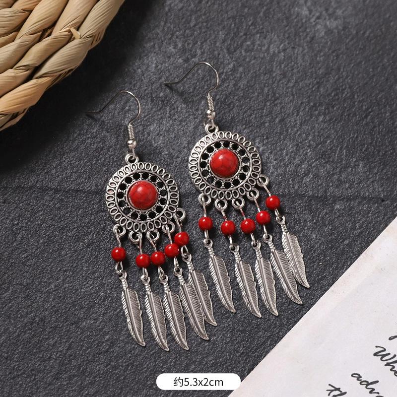 Bohemian earrings retro personality simple long fringed earrings women's high-end vacation style earrings