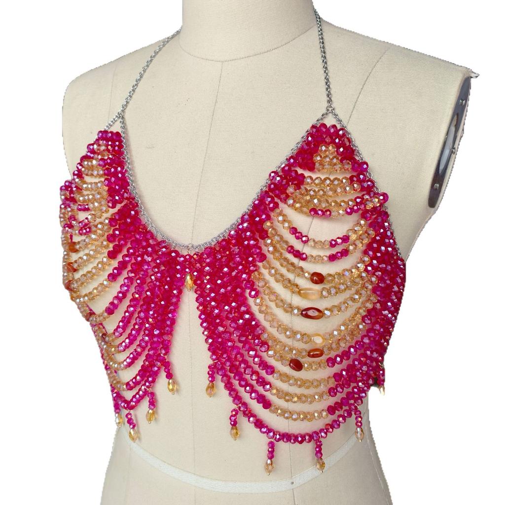 New Design Women's Macaron Color Beaded Camisole Bohemia Style Bra Chain Crystal Jewelry for Beach Vacation Anniversaries