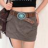 Oval Turquoise Buckle Waist Belt Brown Embossed Dress Waistband  Belt Decoration