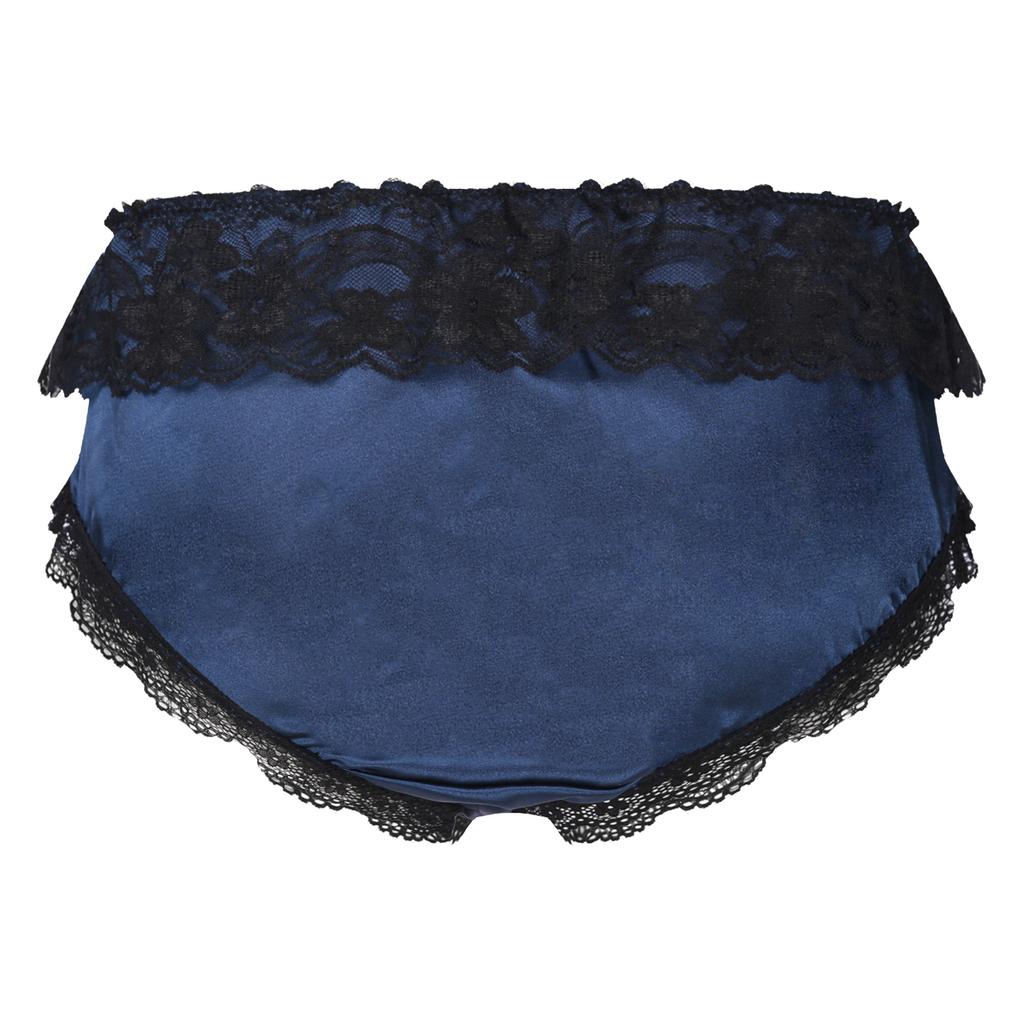 Mens Sissy Crossdress Low Waist Briefs Lace Trim Satin Bowknot Underwear