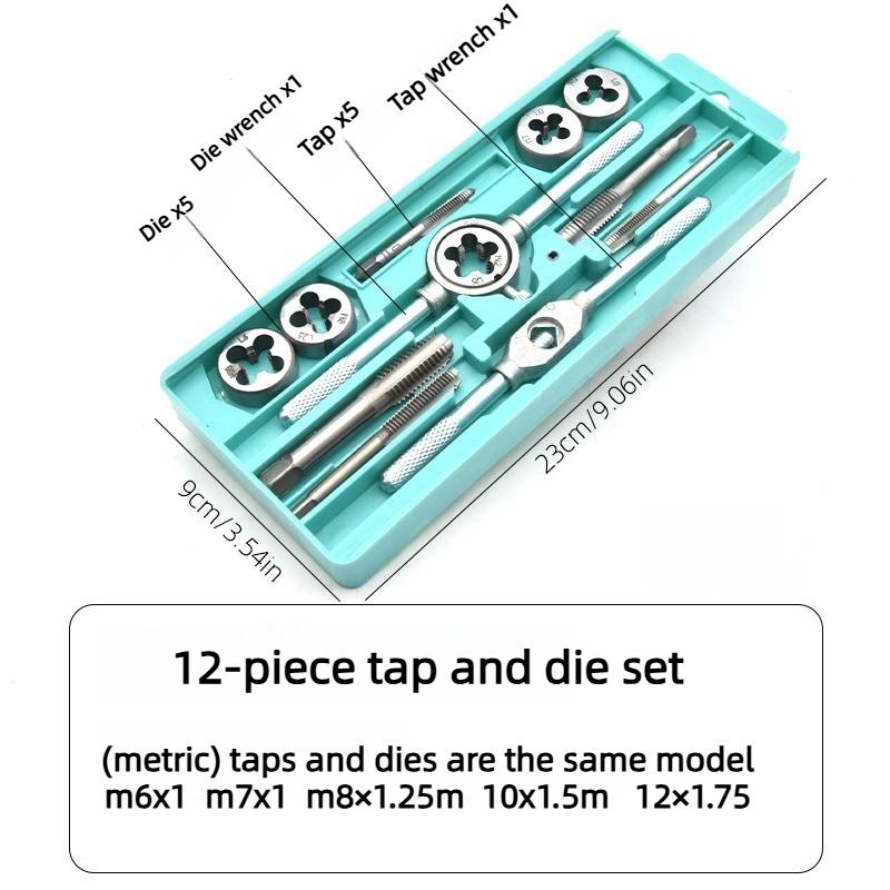 

Multifunction Tap and Die Set 12/20Pcs Metric Screw Thread Plugs Hand Screw Taps Straight Taper Tapping and Thread Tools